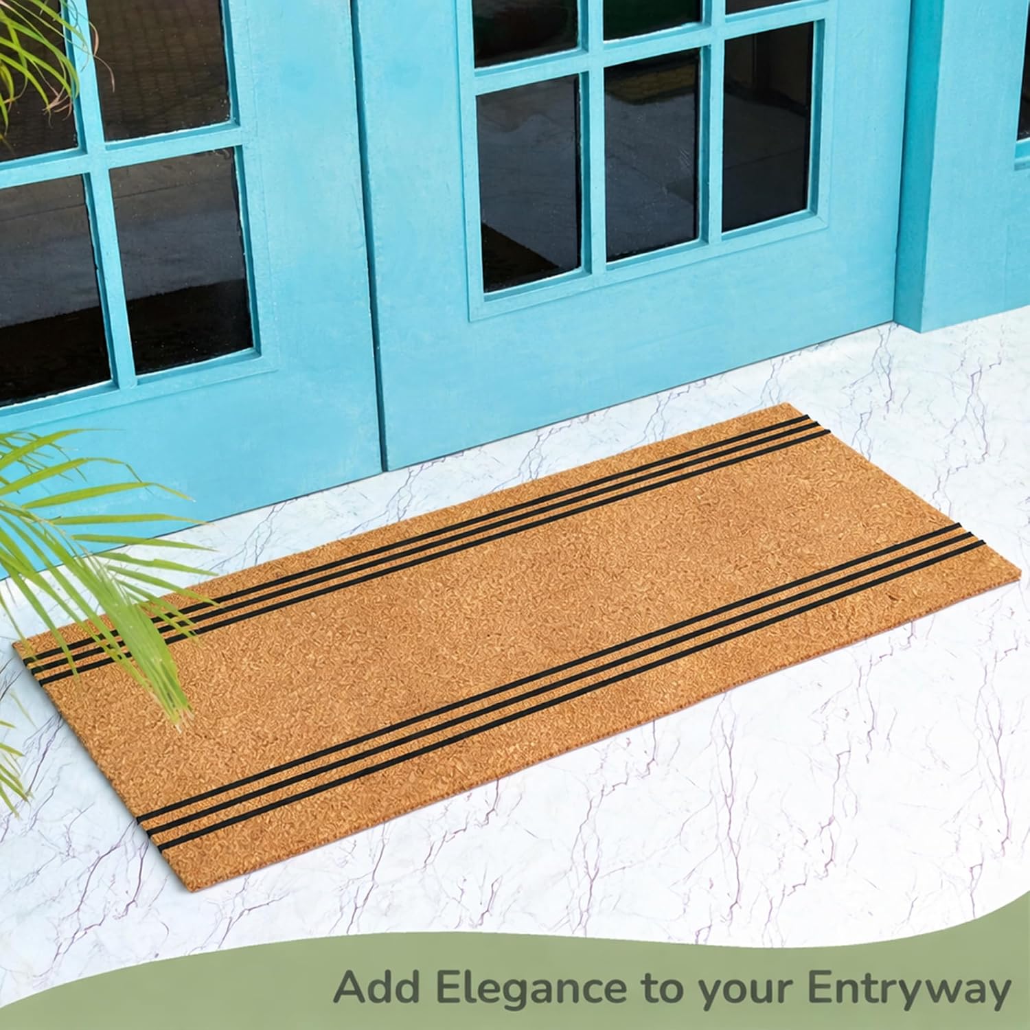 Striped Coir Mat PVC Backing Non Slip Farmhouse Decor