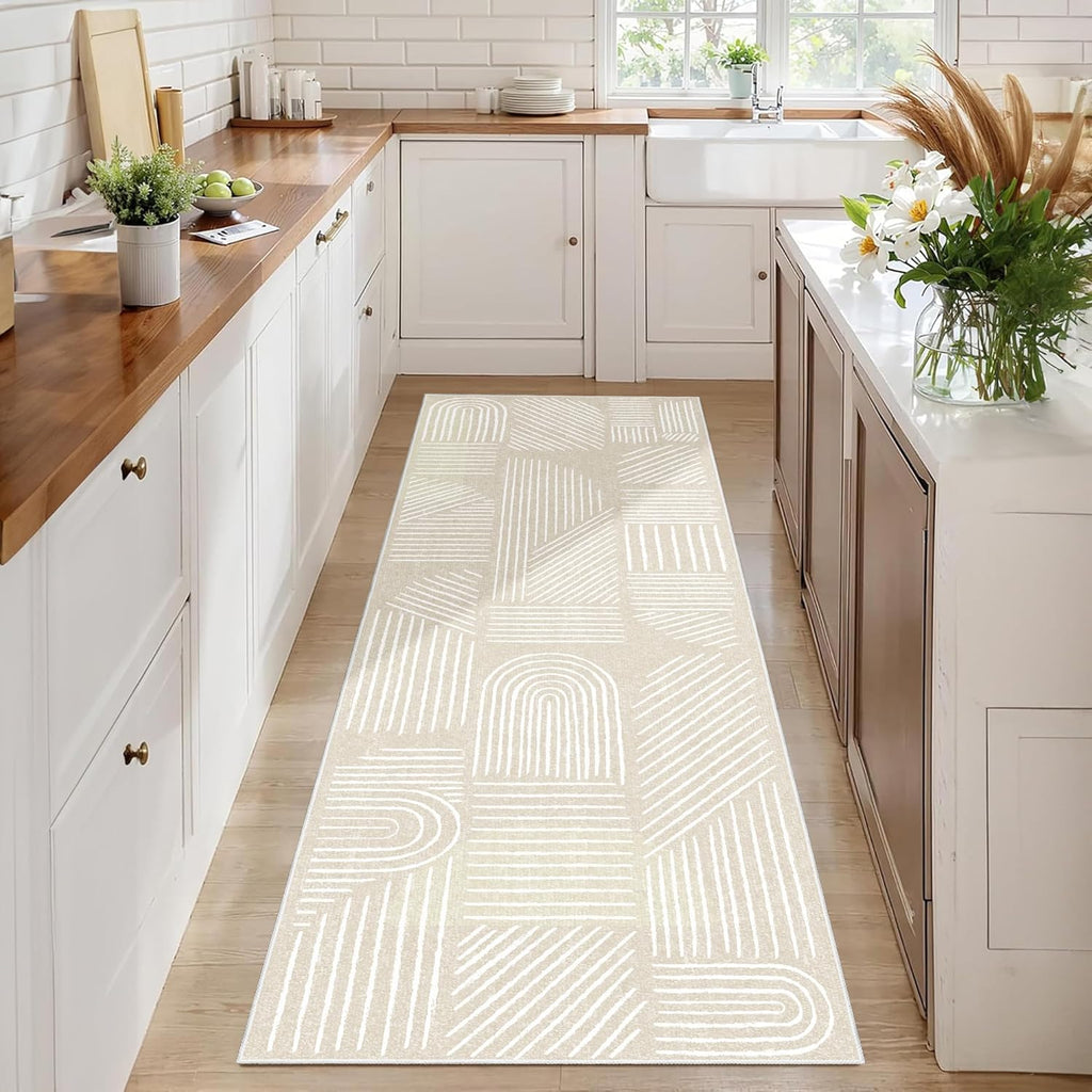 Mid Century Boho Runner Rug Washable Non Slip