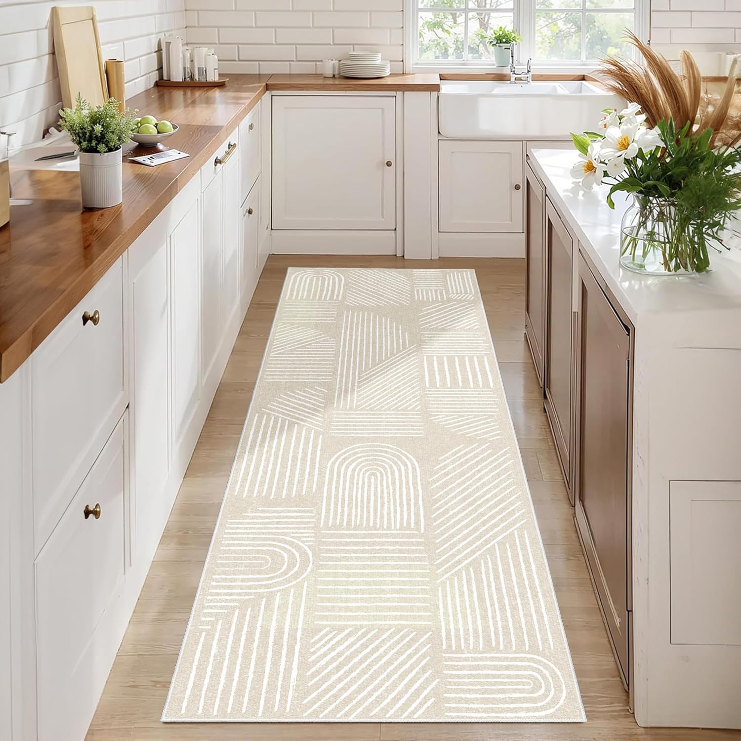 Mid Century Boho Runner Rug Washable Non Slip