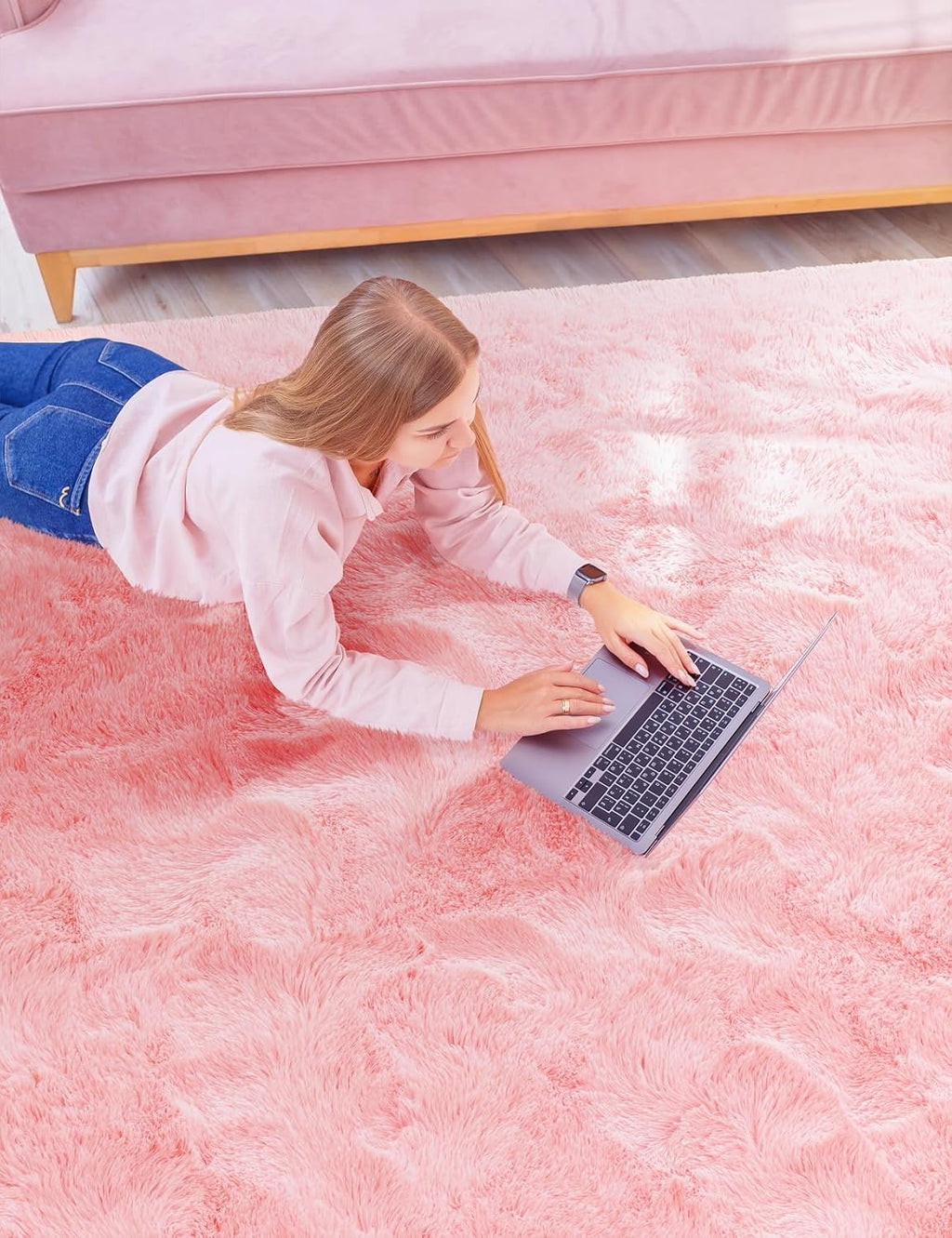 Pink Non-Slip Washable Fluffy Shag Area Rug