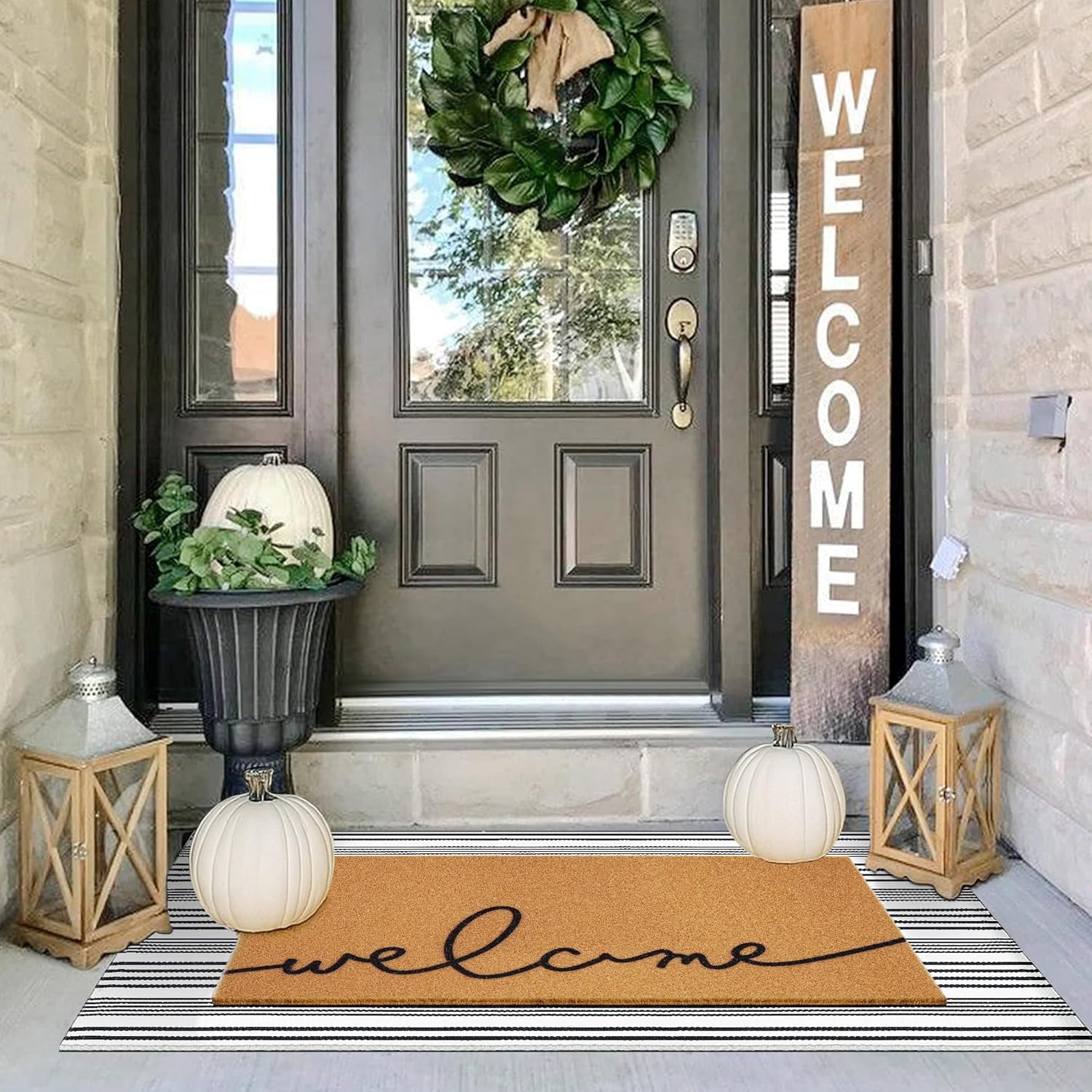 Striped Coir Doormat Set Non Slip Farmhouse Porch Decor
