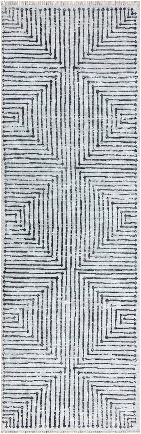 Striped Washable Runner Rug Non Slip Ivory Black