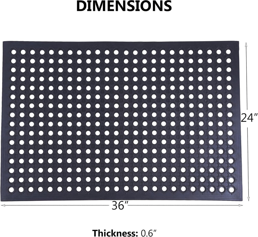 Rubber Drainage Mat Anti Fatigue Non Slip Black