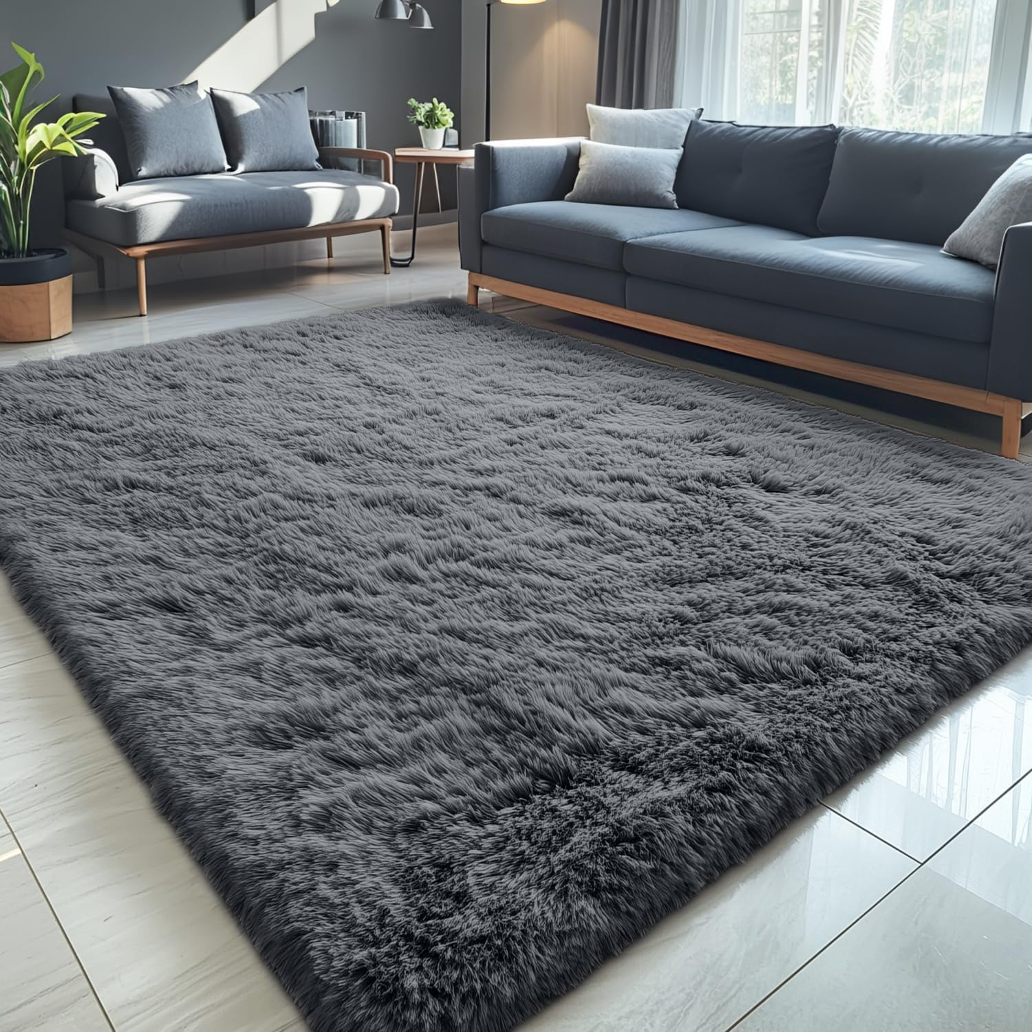 Grey Washable Soft Fluffy Shaggy Area Rug