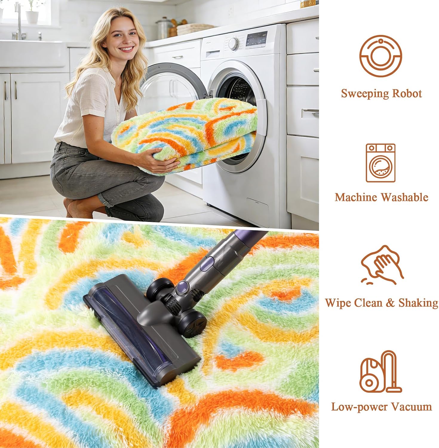 Washable Shaggy Area Rug Colorful Aesthetic