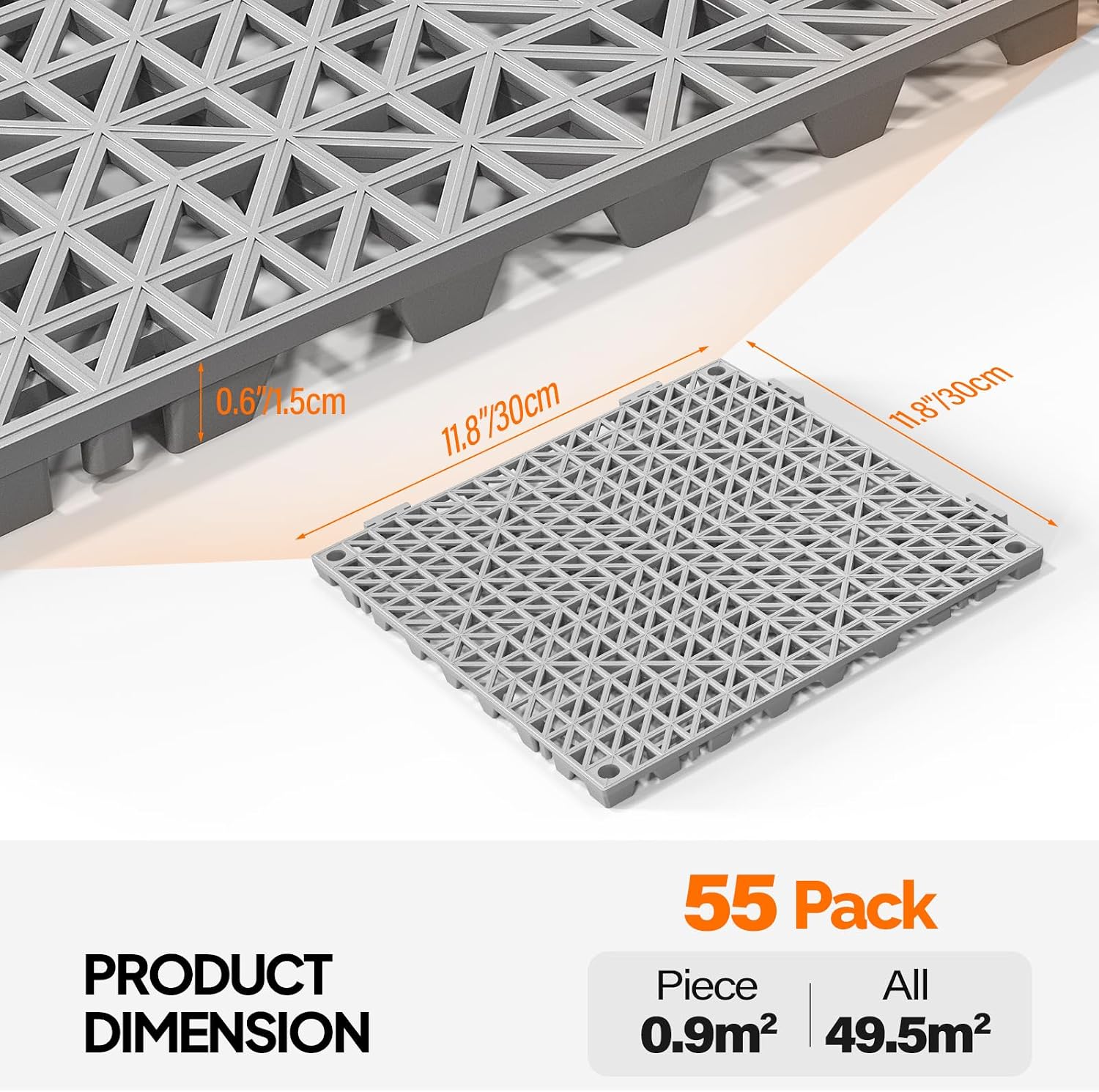 Interlocking PVC Drainage Tiles Non Slip Grey