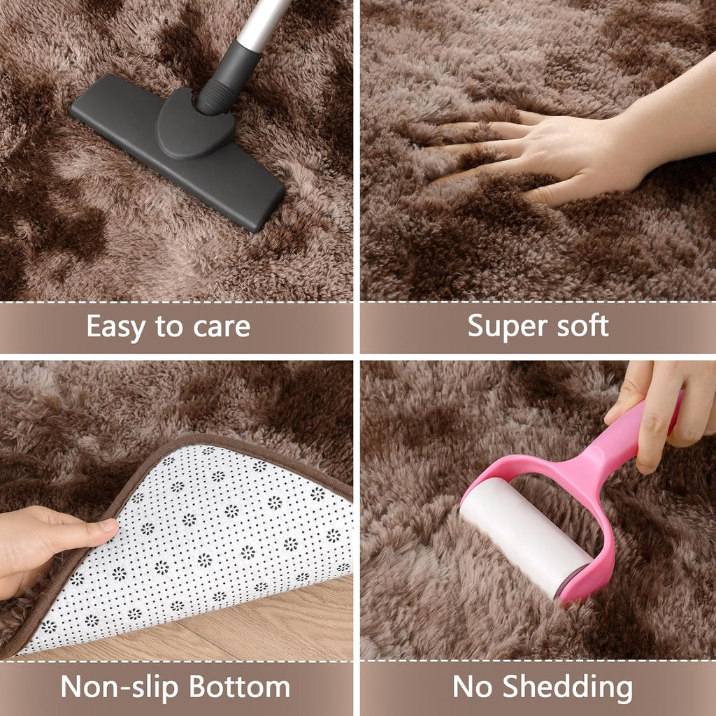 Washable Brown Memory Foam Fluffy Runner Rug