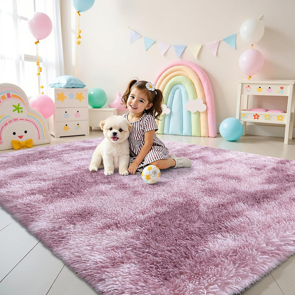 Washable Shaggy Area Rug Dusty Pink Tie-dye