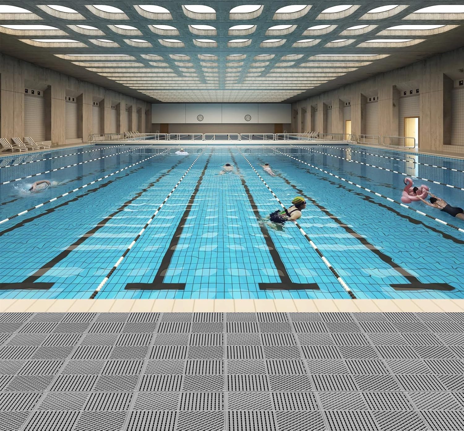 Interlocking Drainage Tiles Double Non Slip Gray