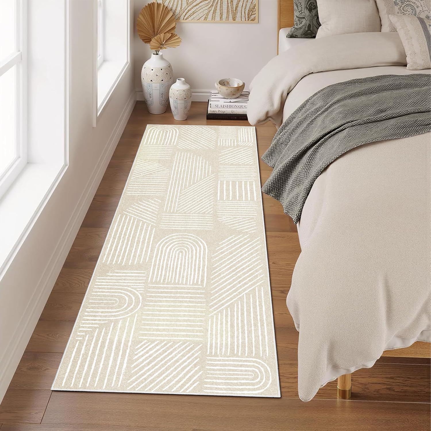 Mid Century Boho Runner Rug Washable Non Slip