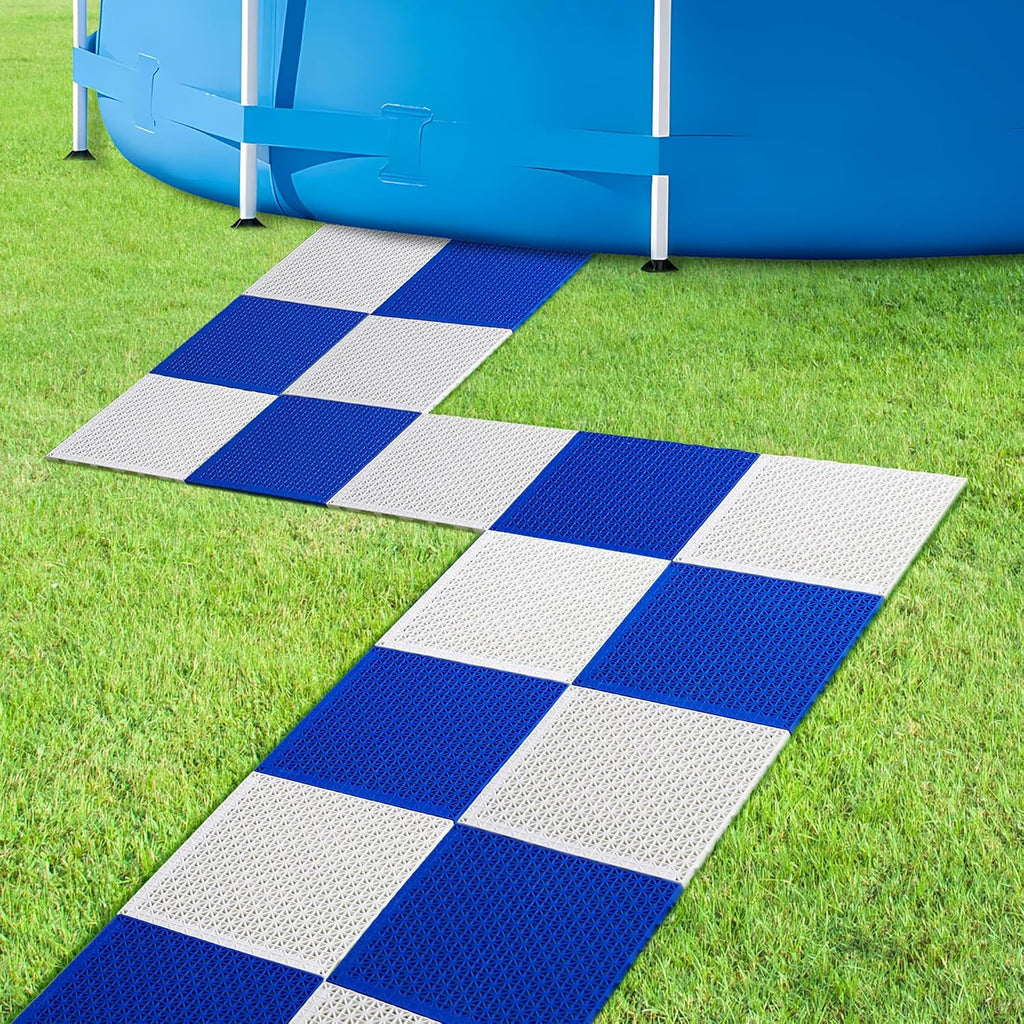 Interlocking Pool Mats Non Slip Plastic Blue White