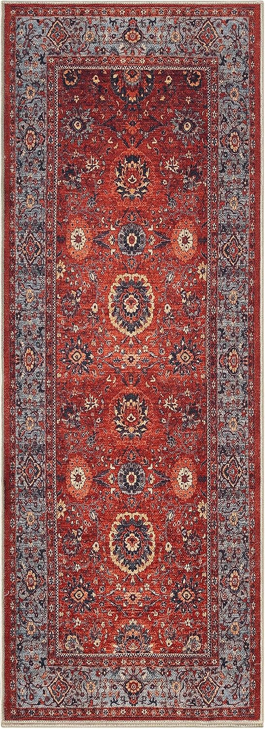 Vintage Runner Rug Washable Non Slip Low Pile