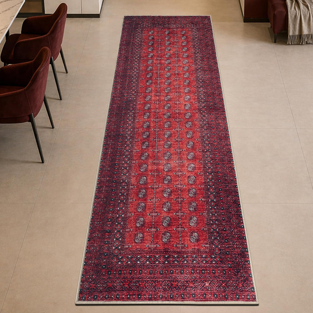 Vintage Washable Runner Rug Non Slip Low Pile