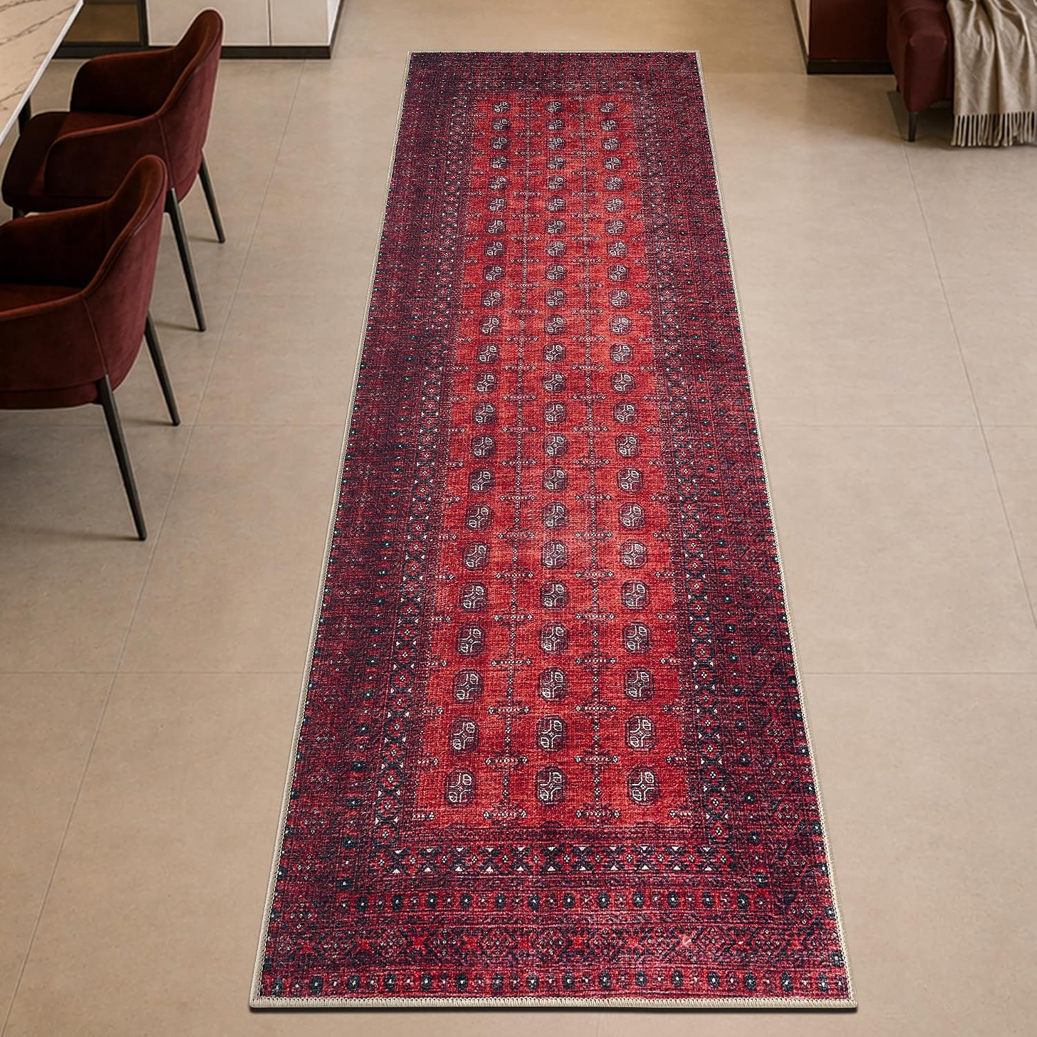 Vintage Washable Runner Rug Non Slip Low Pile