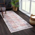 Traditional Runner Rug Washable Non Slip Brick Blue