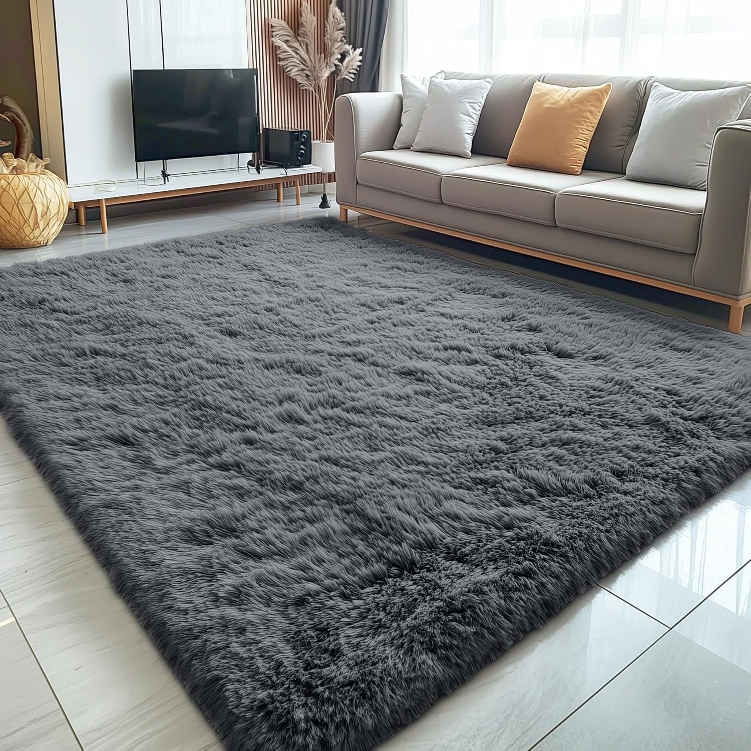Grey Washable Soft Fluffy Shaggy Area Rug