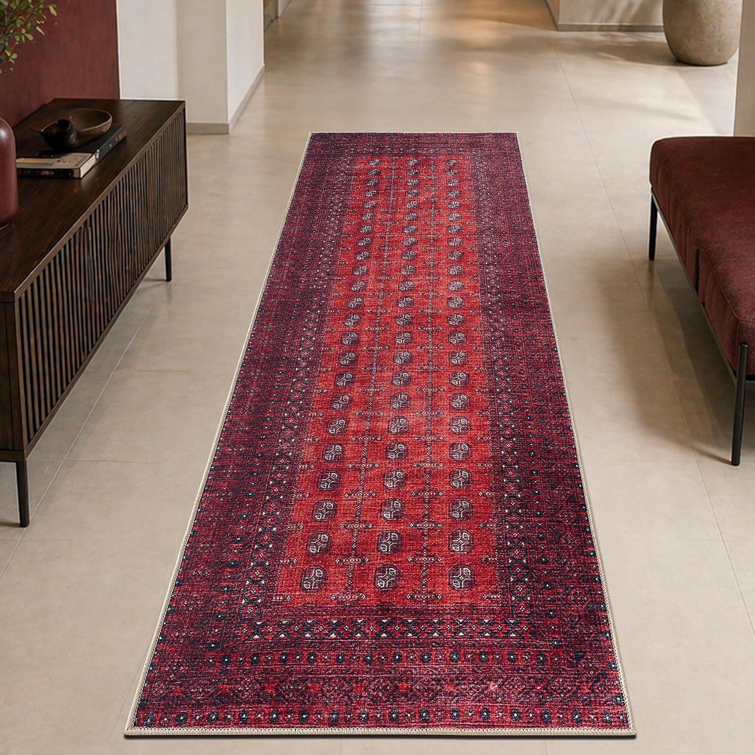 Vintage Washable Runner Rug Non Slip Low Pile