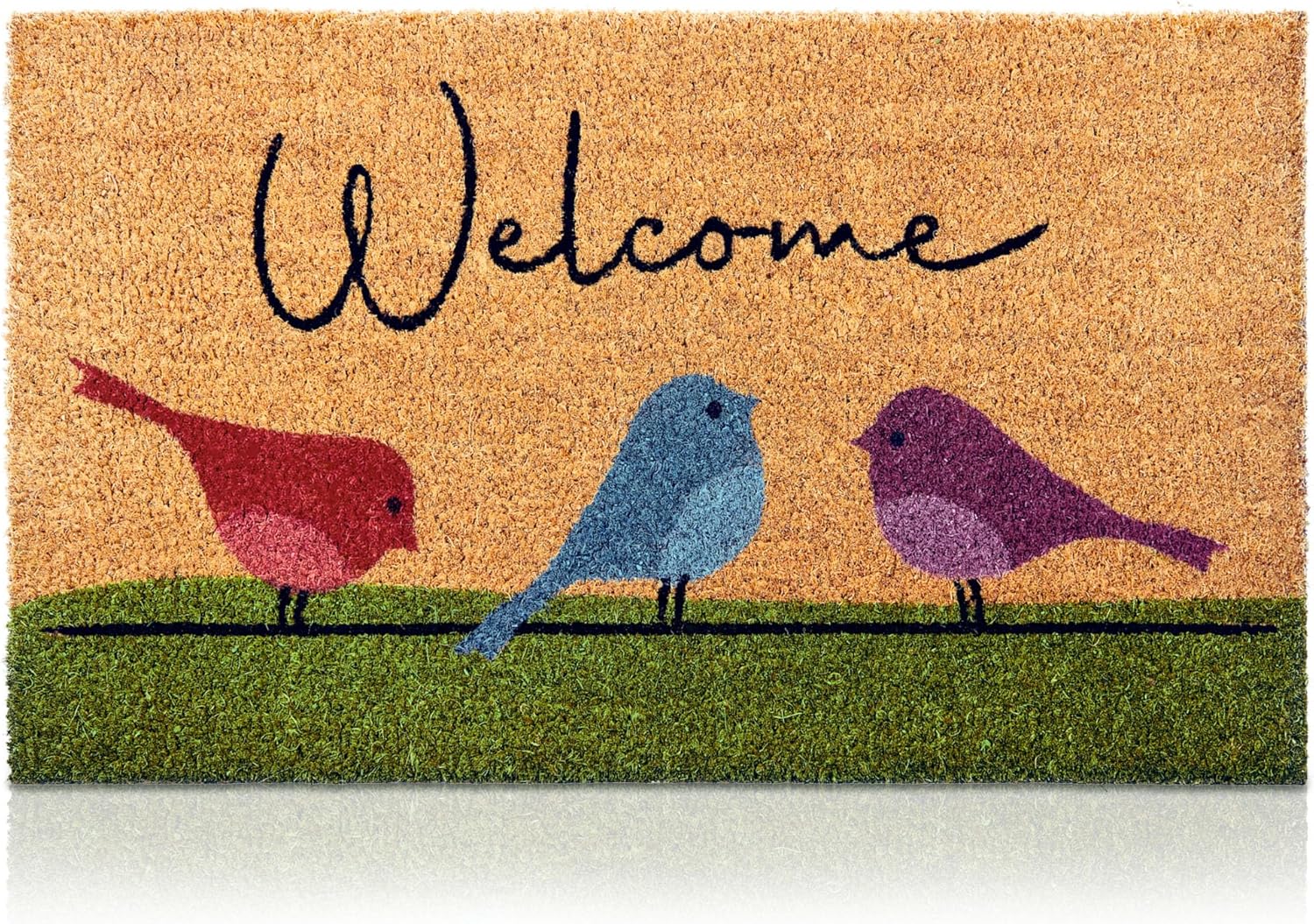 Colorful Birds Coir Welcome Mat Non Slip PVC Backing