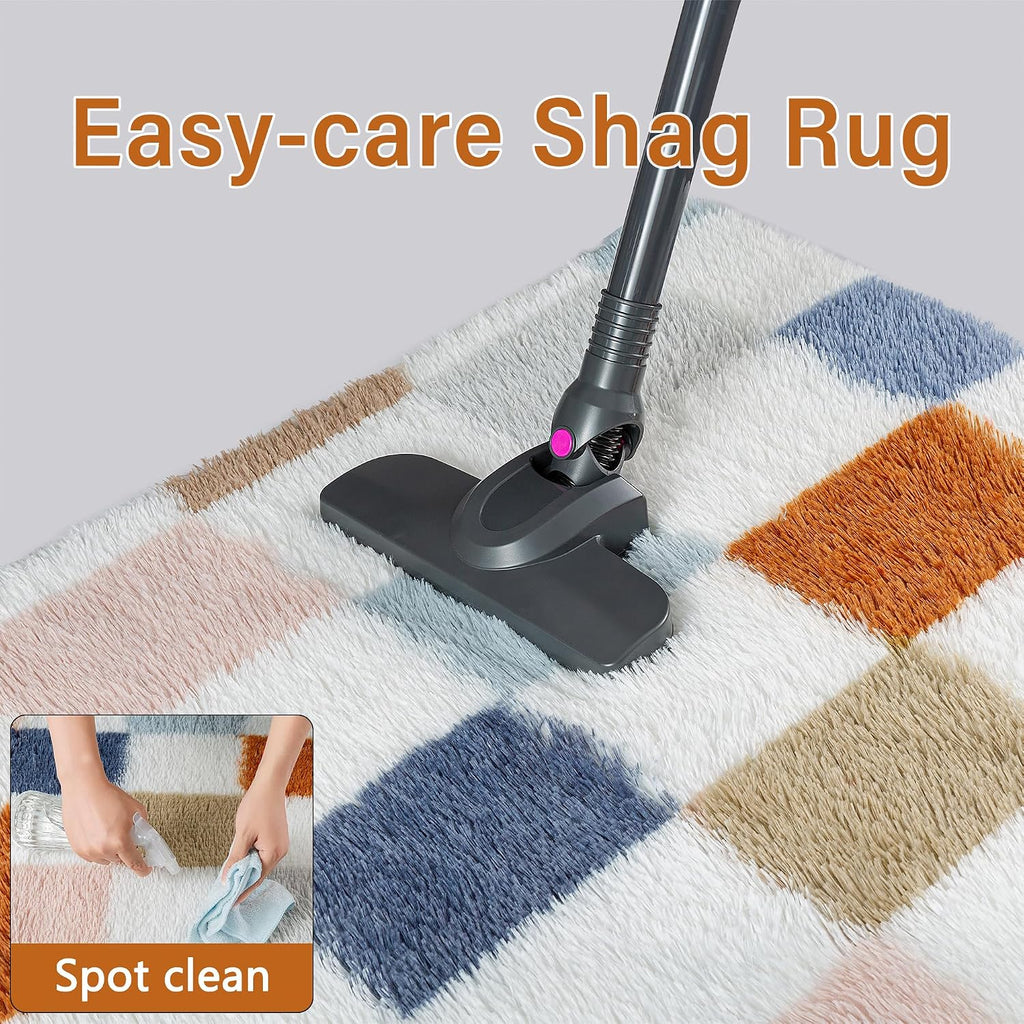 Checkered Washable Non-Slip Soft Shag Area Rug