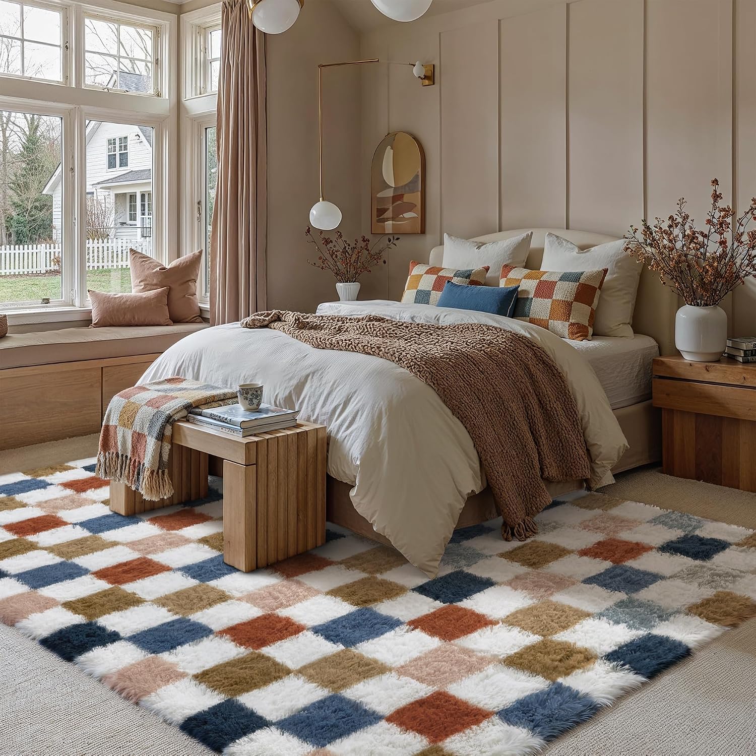 Checkered Washable Non-Slip Soft Shag Area Rug