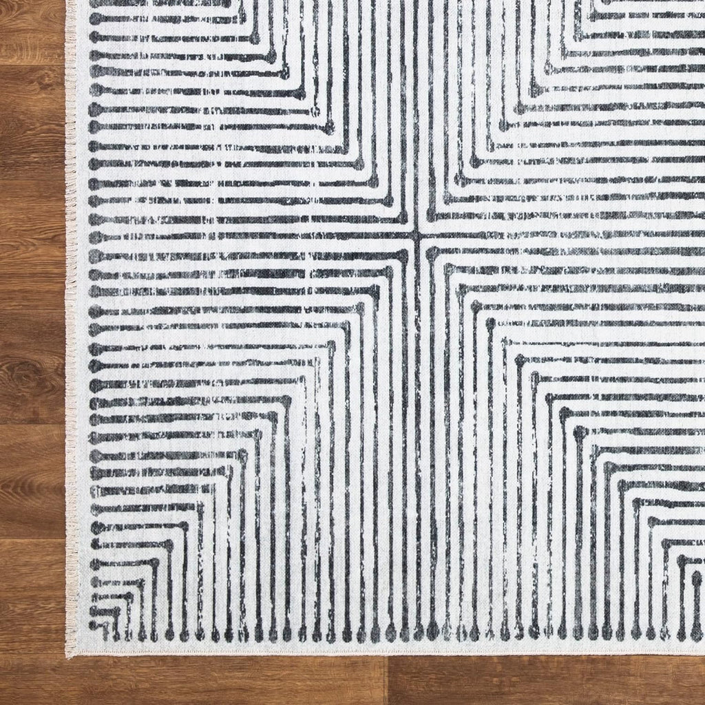 Striped Washable Runner Rug Non Slip Ivory Black
