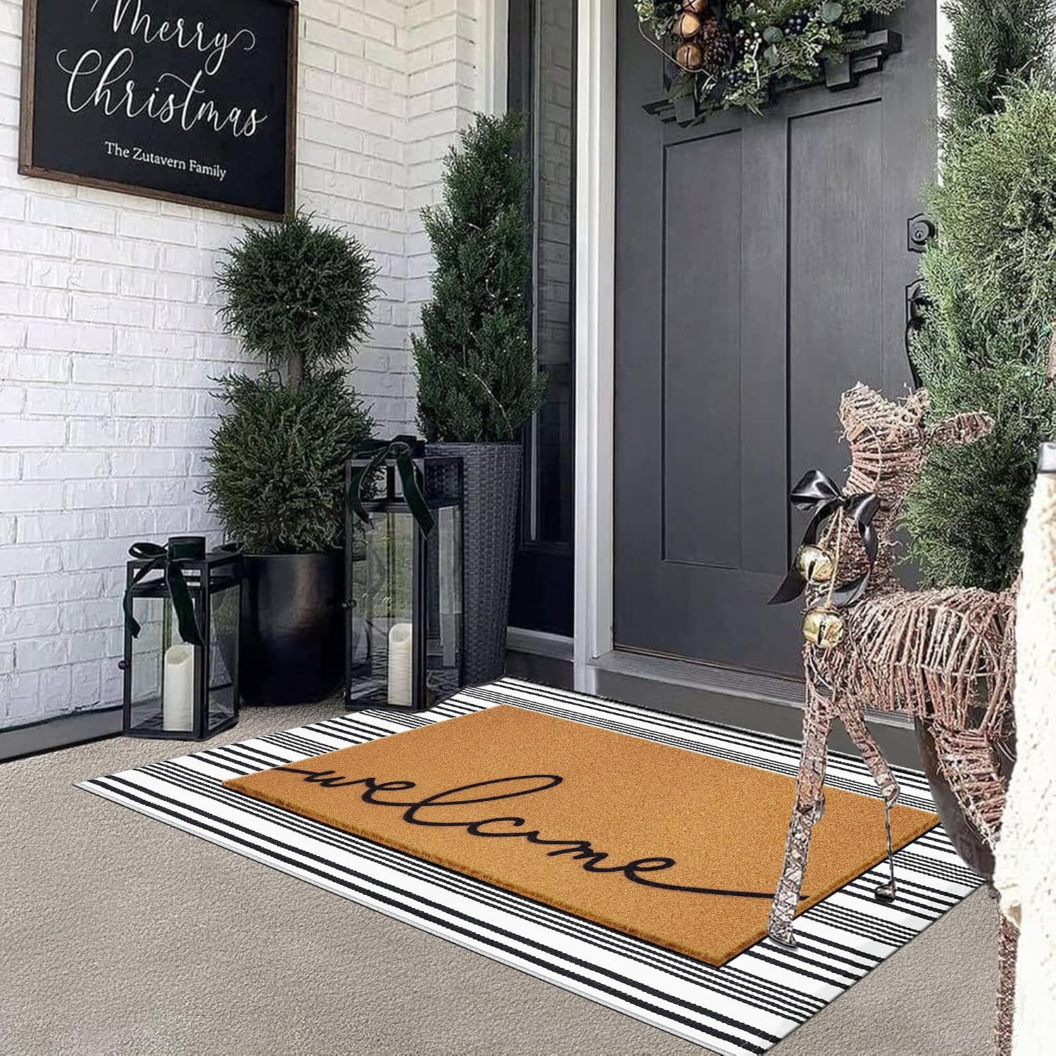 Striped Coir Doormat Set Non Slip Farmhouse Porch Decor