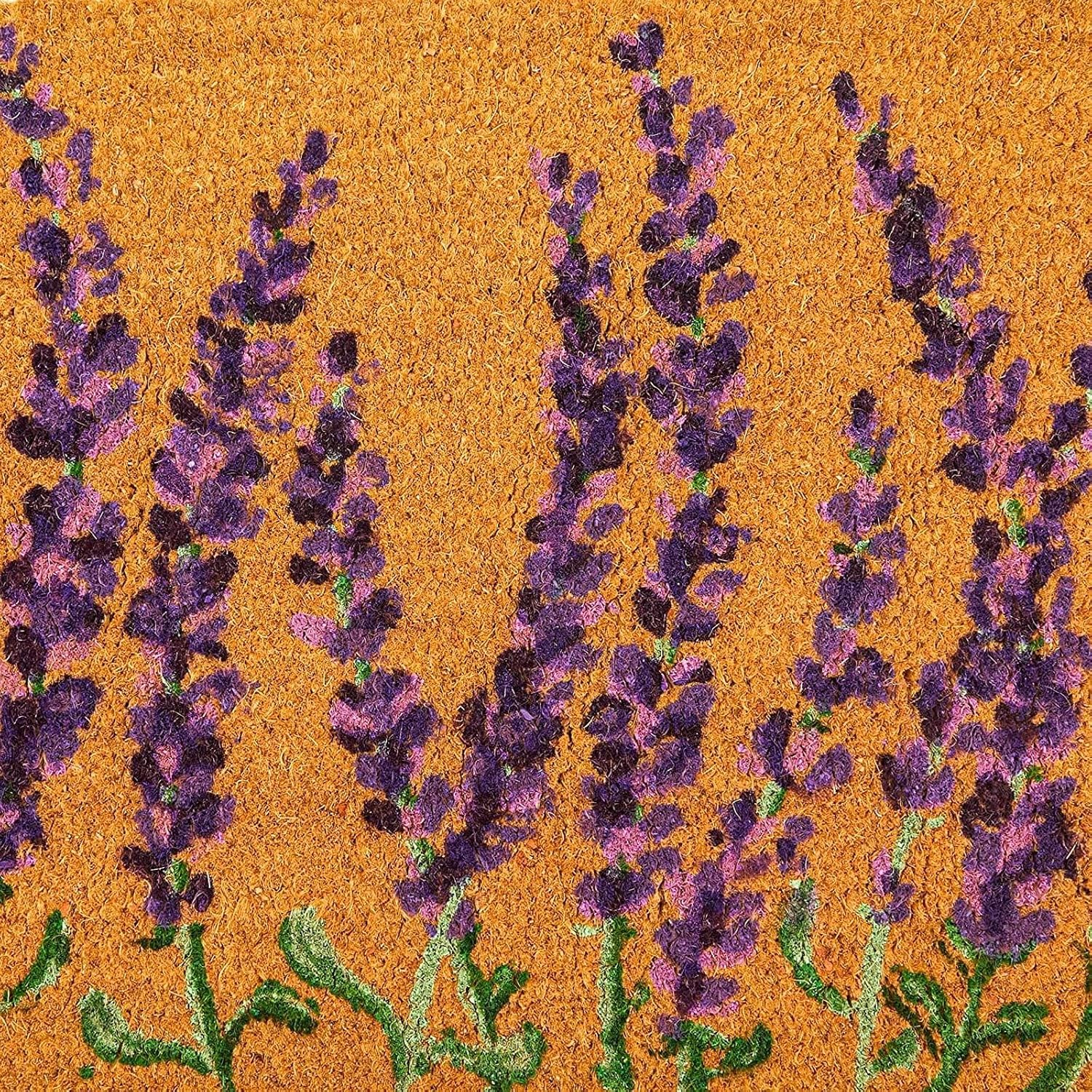 Lavender Floral Coir Welcome Front Door Mat Patio Porch