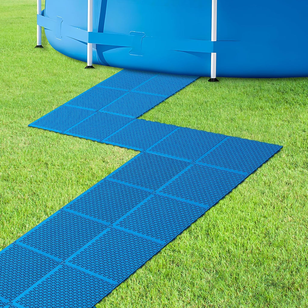 Interlocking Pool Mats Non Slip Plastic Blue White