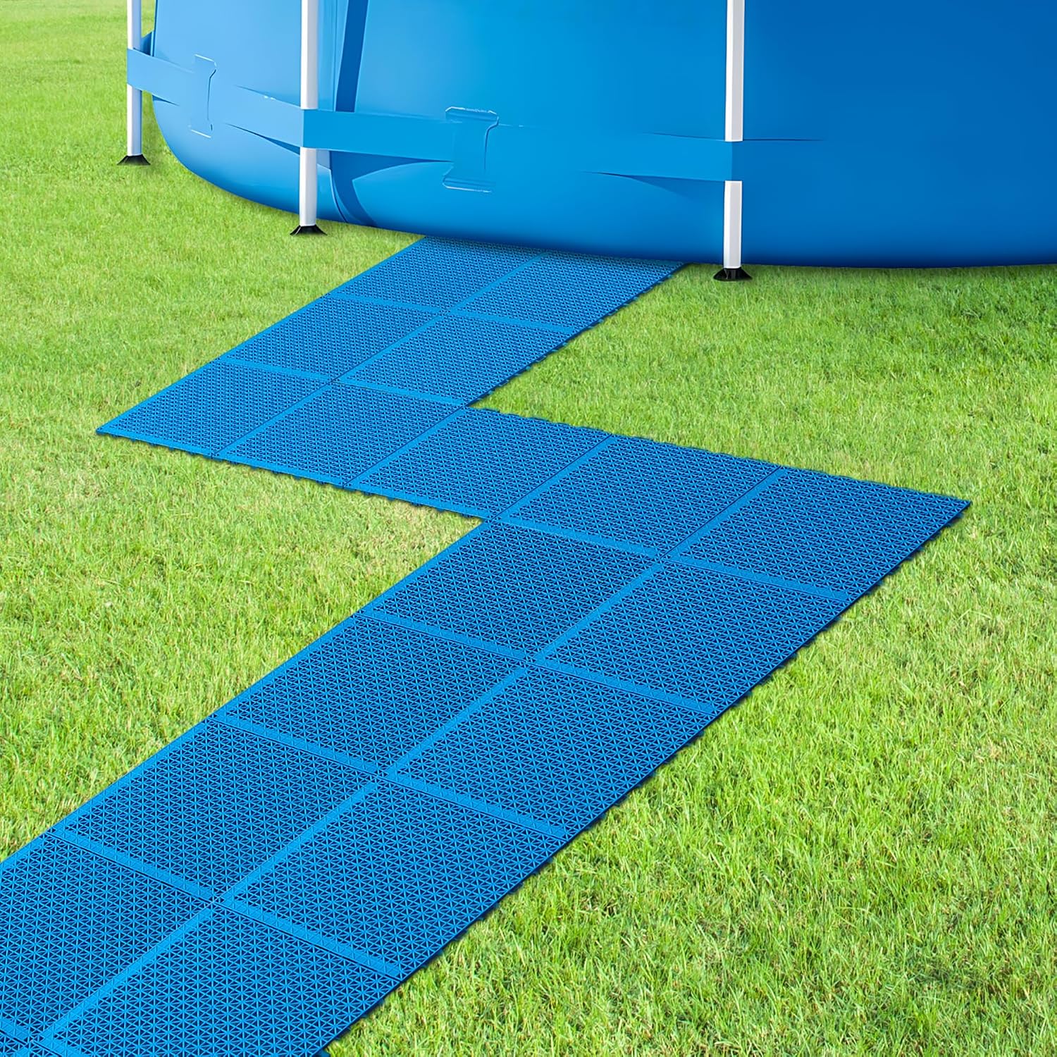Interlocking Pool Mats Non Slip Plastic Blue White